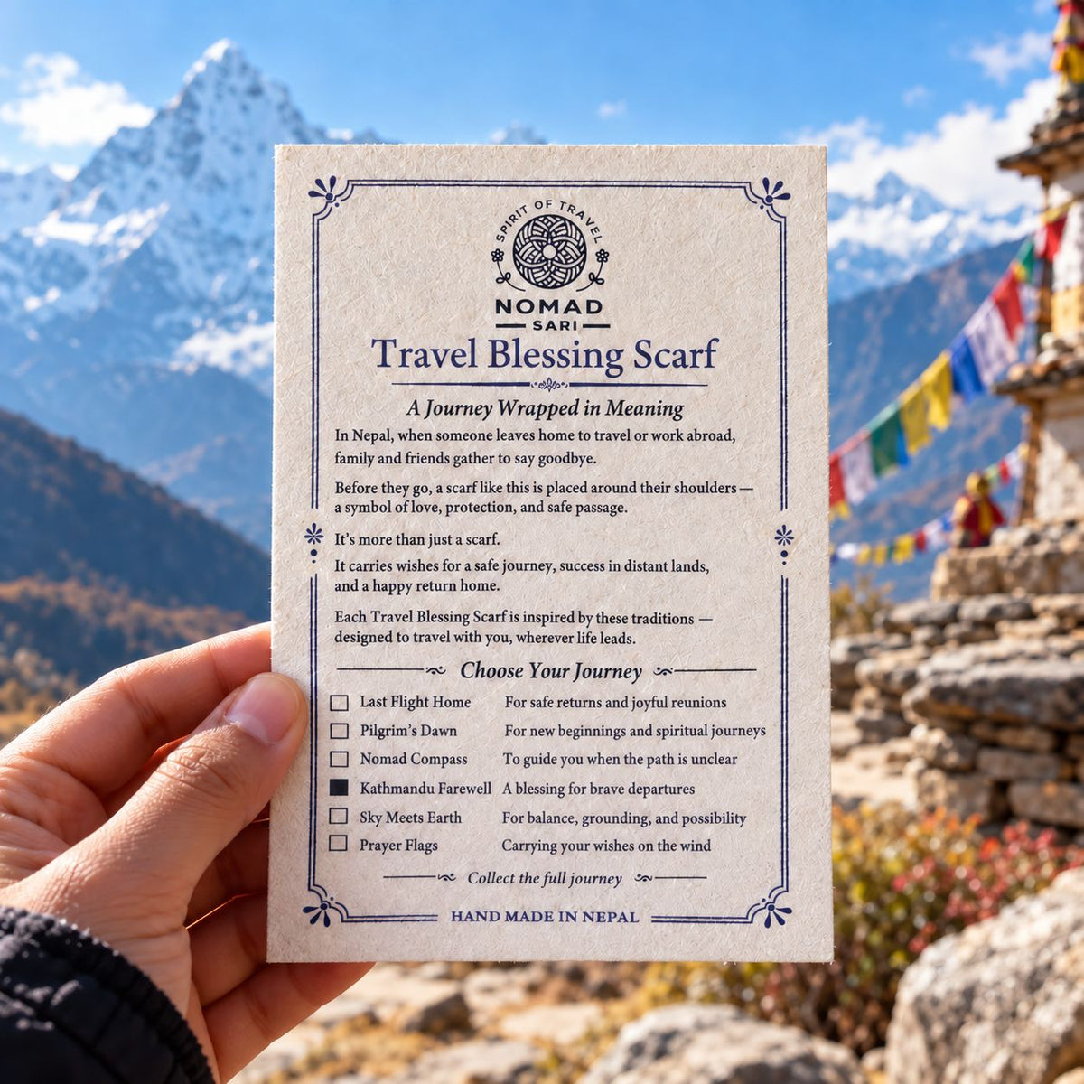 Nomad Sari - Travel Blessing Scarf - 170x50cm - Kathmandu Farewell